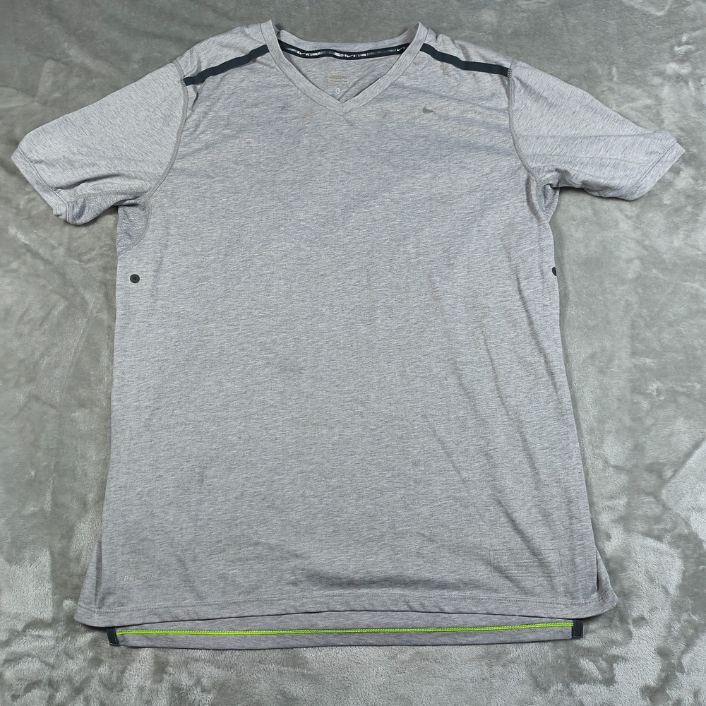 Nike Running Shirt Mens Large Elite Tee V Neck Zipper Pocket Short Sleeve Gym